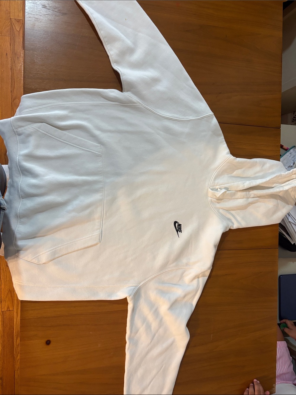 Nike White Men's Zip-Up Hoodie with Small Black Swoosh